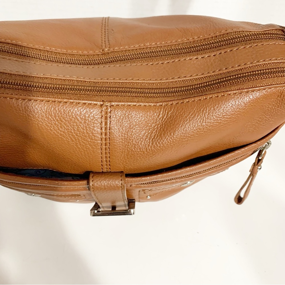 Stone and Co. Brown Leather Crossbody Shoulder Bag Fully Lined in Blue Pockets - Picture 5 of 16